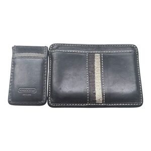Coach Leather Wallet And Money Clip Card Holder Black Matching Combo‎